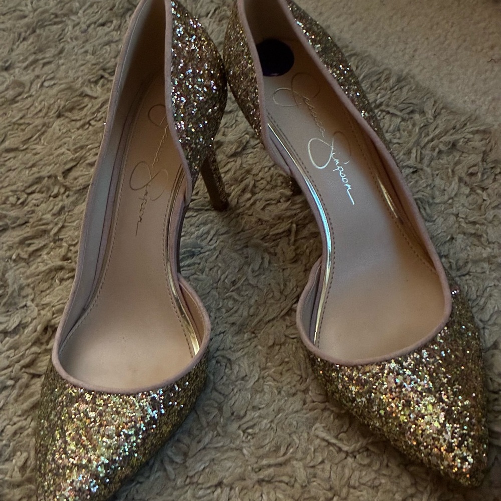 Jessica Simpson Sparkling Gold Heels